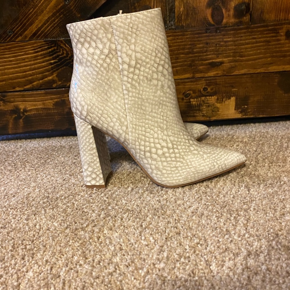 Snake skin square heel boots!
